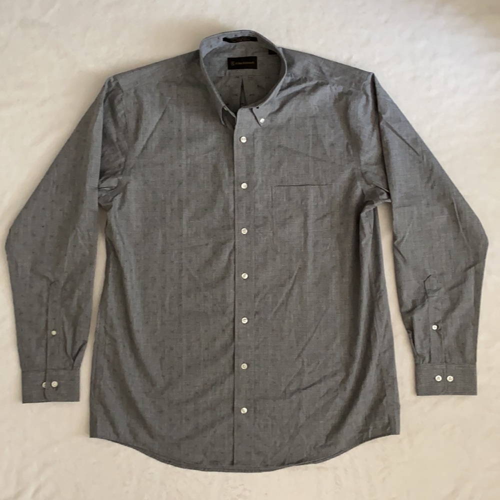 Allen Edmonds | Plaid Wrinkle Free Cotton Button Down Shirt Gray/Grey (L) - Picture 16 of 16